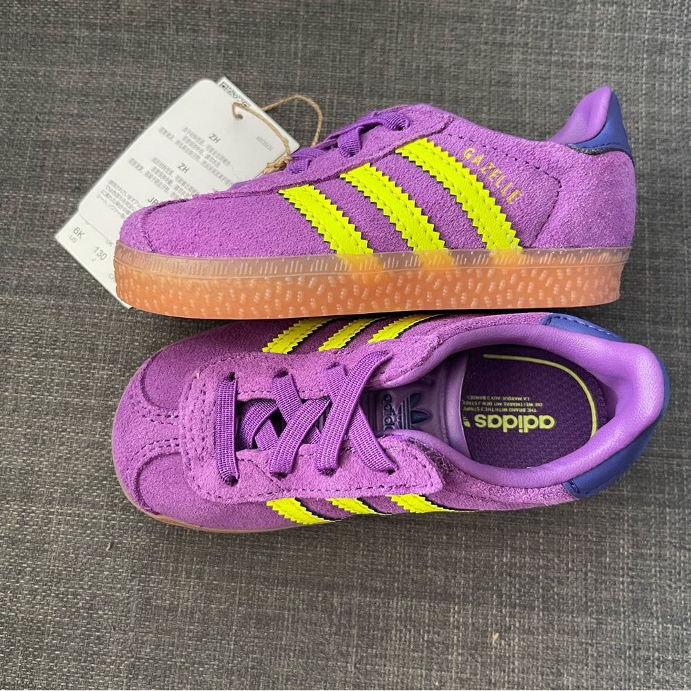 SOLD!! ADIDAS Gazelle CF EL I Active Purple Solar Yellow Shoes Toddler Size 6K